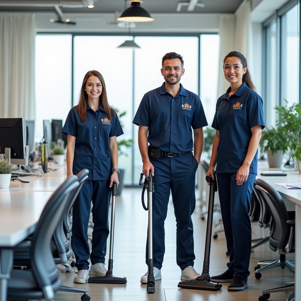 Профессиональная бригада клининга в современном офисе